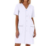 DASONLUE Bata de laboratorio para mujer, ropa de trabajo monocolor, bata de manga corta, bata química, bata médica con botones, abrigo suelto de laboratorio, abrigo de médico, ropa protectora para
