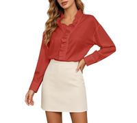 DASONLUE Blusa de manga larga para mujer, blusa con volantes, cuello en V, blusas festivas, medieval, blusa con volantes, manga trompeta, cuello alto, camisa vintage, O Orange, XL