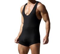 DASONLUE Body deportivo para hombre, camiseta interior de una pieza, transparente, sexy, aceite brillante, transparente, elástico, de nailon, Negro , XXL