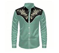 DASONLUE Camisa de cuadros para hombre, informal, de gran tamaño, para tiempo libre, corte regular, para Oktoberfest, para el Oktoberfest, para hombre, sin planchado, con cuello alto, O Verde Menta