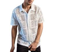 DASONLUE Camisa de encaje para hombre, camisa informal de encaje, camisa de verano, informal, camisa de verano, camisa de manga corta, corte hacia fuera, parte superior muscular, netshir, discoteca