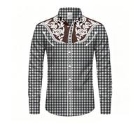 DASONLUE Camisa de manga larga para hombre, camisa tradicional con cuello alto, camisa para el tiempo libre, Oktoberfest, camisa deportiva, corte ajustado, verano, a cuadros, informal, de gran tamaño