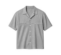 DASONLUE Camisa de pana para hombre, con botón de solapa, para el tiempo libre, transpirable, para exteriores, camisa de pana vertical, camiseta de trabajo a rayas, color puro, camisa de verano, manga