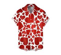 DASONLUE Camisa de San Valentín para hombre, disfraz de Amor, diseño de corazón, multicolor, camisa hawaiana, cuello de solapa, camisa de playa, estampado hawaiano, tiempo libre, playa, fiesta, top
