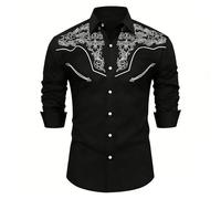 DASONLUE Camisa occidental de manga larga para hombre con bordado bordado retro vintage, corte regular, para carnaval, fiesta temática, aspecto occidental, camisa de fiesta, country festival, P Black2