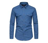 DASONLUE Camisa vaquera de manga larga para hombre, diseño de vaquero occidental, bolsillos en el pecho, camisa de trabajo informal, transpirable, resistente, holgada, para fiestas, uso diario