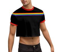 DASONLUE Camiseta de manga corta para hombre, arco iris, camiseta de manga corta, fitness, camiseta interior a rayas, camiseta interior LGBT Pride, cuello redondo, camiseta Gay Hot Shirts, 01 negro, L