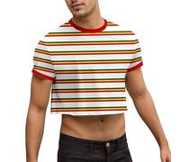 DASONLUE Camiseta de manga corta para hombre, arco iris, camiseta de manga corta, fitness, camiseta interior a rayas, camiseta interior LGBT Pride, cuello redondo, camiseta Gay Hot Shirts, beige, XXL