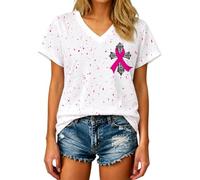 DASONLUE Camiseta de manga corta para mujer, camiseta deportiva con diseño de mes de cáncer de pecho, camiseta deportiva Y2K, cuello redondo, cómoda, holgada, transpirable, ligera, P Rosa, 3XL