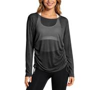 DASONLUE Camiseta de manga larga para mujer, camiseta deportiva para fitness, gimnasio, yoga, transpirable, camiseta de verano Y2k Ballet Wrap Top Slim Fit Camiseta de entrenamiento, blusa larga con