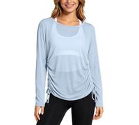 DASONLUE Camiseta de manga larga para mujer, camiseta deportiva para fitness, gimnasio, yoga, transpirable, camiseta de verano Y2k Ballet Wrap Top Slim Fit Camiseta de entrenamiento, blusa larga con