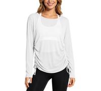 DASONLUE Camiseta de manga larga para mujer, camiseta deportiva para fitness, gimnasio, yoga, transpirable, camiseta de verano Y2k Ballet Wrap Top Slim Fit Camiseta de entrenamiento, blusa larga con