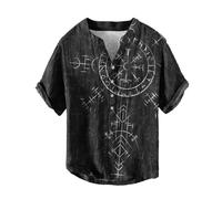 DASONLUE Camiseta vikinga para hombre, camisa medieval desgastada, cuello en V, camisetas de verano, estampadas, camisetas informales, vintage, estampadas, manga corta, cómodas camisetas, Negro2, S