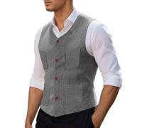 DASONLUE Chaleco de esmoquin para hombre, cuello en V, chaleco de negocios, elegante, sin arrugas, chaleco de trabajo, estilo Inglaterra, cómodo, gris claro, S