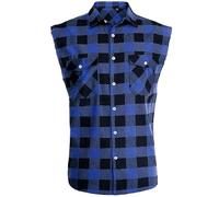 DASONLUE Chaleco de leñador a cuadros para hombre, corte ajustado, cuello alto, camisa a cuadros sin mangas, con bolsillos, cómodo y práctico, chaleco de trabajo con botones, chaleco informal, azul