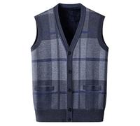 DASONLUE Chaleco de punto para hombre, cierre de botones, chaleco de invierno de punto, ajuste relajado, suéter de punto, chaleco térmico sin mangas, bloque de color, cárdigan, D, XXL