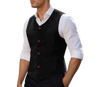 DASONLUE Chaleco de traje para hombre clásico monocolor chaleco blazer cuello en V chaleco traje regional con bolsillos Slim Fit chaleco de boda básico sin planchado chaleco de negocios, Negro , XL