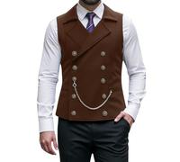 DASONLUE Chaleco tradicional para hombre, chaleco de traje cruzado clásico vaquero de piel sintética con cuello en V elegante Slim Fit chaleco de boda casual chaleco de esmoquin occidental trajes