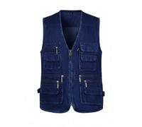 DASONLUE Chaleco vaquero para hombre, de algodón, sin mangas, para tiempo libre, caza, chaleco multifunción con muchos bolsillos, vaquero, senderismo, reportero, vaquero, exterior, chaqueta sin mangas