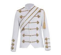 DASONLUE Chaqueta de lentejuelas para hombre, estilo medieval, Steampunk, Hussar, Napoleón, militar, desfile de batería, chaqueta para Halloween, fiesta, cosplay, para adultos, carnaval, Blanco, XS