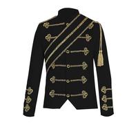 DASONLUE Chaqueta de lentejuelas para hombre, estilo medieval, Steampunk, Hussar, Napoleón, militar, desfile de batería, chaqueta para Halloween, fiesta, cosplay, para adultos, carnaval, Negro , L