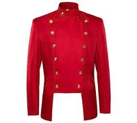 DASONLUE Chaqueta de lentejuelas para hombre, estilo medieval, Steampunk, Hussar, Napoleón, militar, desfile de batería, chaqueta para Halloween, fiesta, cosplay, para adultos, carnaval, rojo, L