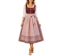 DASONLUE Damen Dirndl Lang Trachtkleid 2-teilig mit Schürze tailliert mit Schnürung Schleife französischer Stil elegant festliches Kostüm für Oktoberfest Karneval besondere Anlässe Bierfest, Q Vino