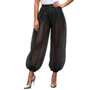 DASONLUE Pantalones harén para mujer, informales, pantalones casuales con patchwork, pantalones de verano transparentes, pantalones de playa, pantalones ligeros de globo, pantalones de bikini