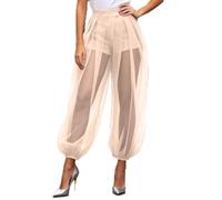 DASONLUE Pantalones harén para mujer, informales, pantalones casuales con patchwork, pantalones de verano transparentes, pantalones de playa, pantalones ligeros de globo, pantalones de bikini