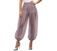 DASONLUE Pantalones harén para mujer, informales, pantalones casuales con patchwork, pantalones de verano transparentes, pantalones de playa, pantalones ligeros de globo, pantalones de bikini