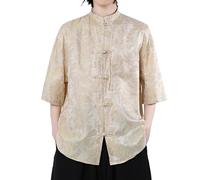 DASONLUE Ropa china Camisa de manga corta para hombre con estampado bordado Tangzhuang Bata de gran tamaño Camiseta de estilo chino retro con botones de rana artes marciales Kung Fu Tai Chi Qigong