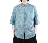 DASONLUE Ropa china Camisa de manga corta para hombre con estampado bordado Tangzhuang Bata de gran tamaño Camiseta de estilo chino retro con botones de rana artes marciales Kung Fu Tai Chi Qigong