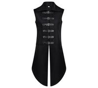 DASONLUE Ropa medieval para hombre, chaleco sin mangas, camisa pirata vikinga, abrigo de longitud media, abrigo vintage renacentista, chaleco victoriano, ajustable, disfraz de Halloween y cosplay