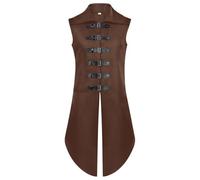 DASONLUE Ropa medieval para hombre, chaleco sin mangas, camisa pirata vikinga, abrigo de longitud media, abrigo vintage renacentista, chaleco victoriano, ajustable, disfraz de Halloween y cosplay