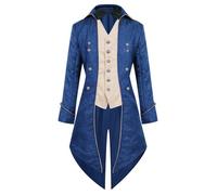 DASONLUE Steampunk Abrigo de esmoquin para hombre, abrigo gótico de moda con botones, falda medieval elegante Tuxedo, ropa de patio victoriano, disfraz de Halloween, azul, 3XL