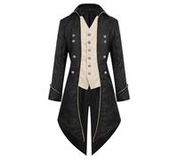 DASONLUE Steampunk Abrigo de esmoquin para hombre, abrigo gótico de moda con botones, falda medieval elegante Tuxedo, ropa de patio victoriano, disfraz de Halloween, Negro , 3XL