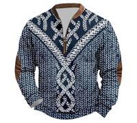 DASONLUE Sudadera para hombre, mitología nórdica, suéter de invierno, con media cremallera, cómodo y práctico, suéter informal para correr, suéter con estampado medieval, azul marino, XXL