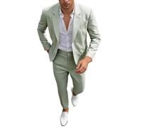 DASONLUE Traje de boda clásico de 2 piezas para hombre, corte ajustado, ligero, transpirable, con pantalones a juego, padrino, verano, boda, playa y eventos festivos, O Verde, S