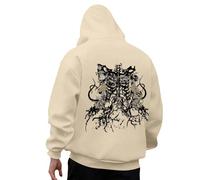 DASONLUE Y2K Sudadera con Capucha Estampado Gótico Sudadera Steampunk Color Sólido Sudadera con Capucha Hip Hop Streetwear Suéter Sudaderas con Capucha Compfort Transpirable Suéter Hombre, beige, M