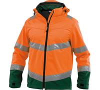 Dassy Cazadora softshell de alta visibilidad Málaga PES74 Neonnaranja/verde botella 3XL