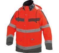 Dassy Parka de lluvia de alta visibilidad Atlantis PES70 Neonrojo/gris cemento XS