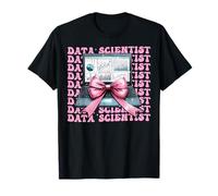 Data Scientist Science Laptop Graph Girl Coquette Bow rosa Camiseta