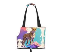 Data Stream - Bolsa de hombro para mascotas con estampado de guepardo, diseño plegable, bolsa de viaje para gatos y perros pequeños