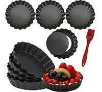 DATANYA Paquete de 8 mini sartenes para tartas de 10,4 cm con parte inferior extraíble antiadherente bandeja de quiche, lado estriado resistente para pasteles, pasteles de mousse, postre hornear (10