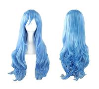 DATE A LIVE Wig Cosplay Role Play 70Cm Wig Rambut Sintetis Panjang Keriting Bergelombang Biru Campur untuk Dewasa Serat Tahan Panas