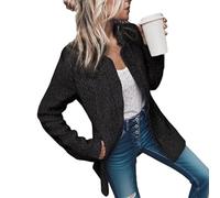 Datebacko Women's Solid Color Pocket Long Sleeve Open Front Coat Anti-Static Lining Wide Shoulders Slim Fit Plus Size Jacket (3,XXL)