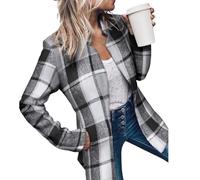 Datebacko Women's Solid Color Pocket Long Sleeve Open Front Coat, Blazers for Women, Notch Design, Slim Fit,Casual (gray grid, L)