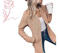 Datebacko Women's Solid Color Pocket Long Sleeve Open Front Coat, Casual Work Twill Blazer with Notch Design (A,S)