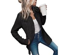 Datebacko Women's Solid Color Pocket Long Sleeve Open Front Coat, Casual Work Twill Blazer with Notch Design (E,L)