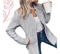 Datebacko Women's Solid Color Pocket Long Sleeve Open Front Coat, Casual Work Twill Blazer with Notch Design (C,3XL)